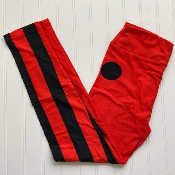 NWT LuLaRoe OS Halloween leggings red-orange black stripes dots harlequin - Picture 2 of 5